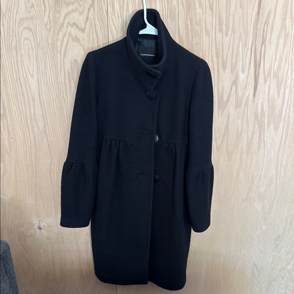 Club Monaco Elegant Black Wool Coat Small